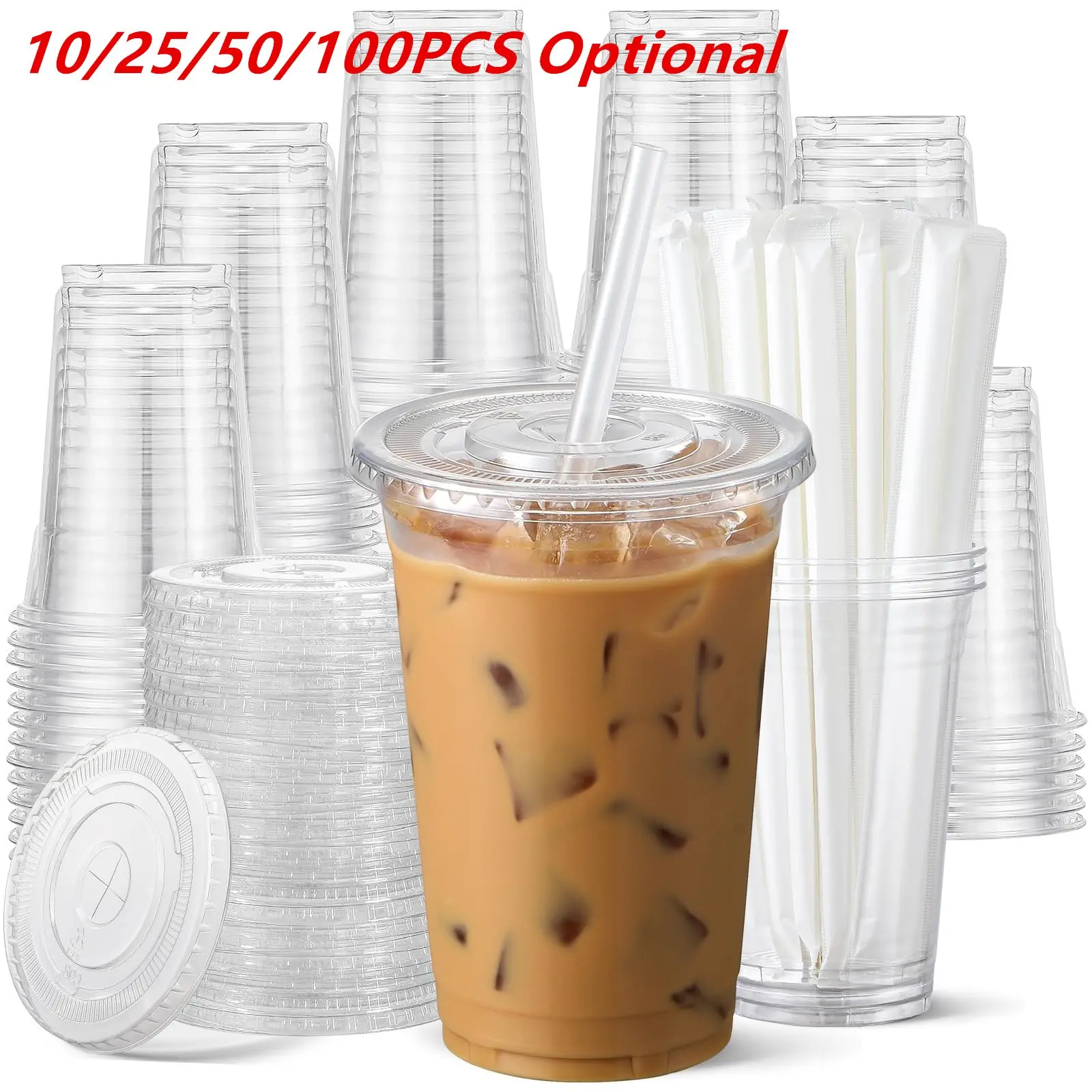 24-oz Plastic Cup with Lid and Straw, Transparent Reusable Iced Coffee Tumbler, Durable BPA-Free Drinkware for Cold Beverages, Clear Cups with Lids and Straws