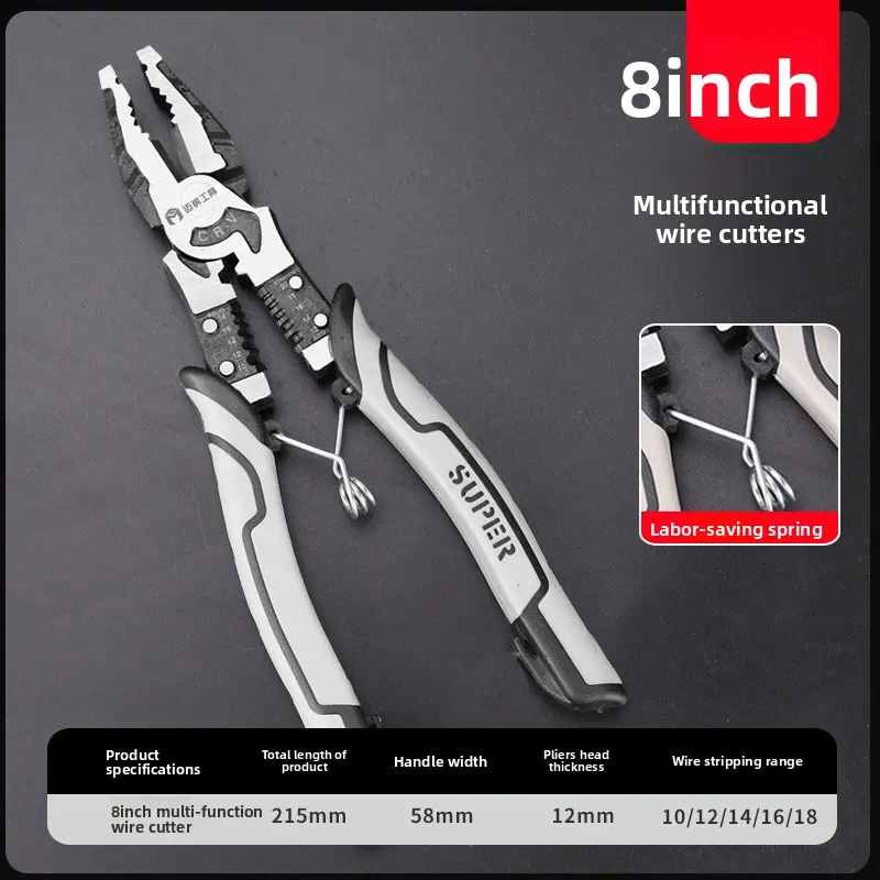 9-Inch Multifunctional Slip Joint Pliers Heavy-Duty Labor-Saving Industrial Electrician Hand Tool with Wire Stripper Wire Cutter Needle Nose Diagonal Cutter and Crimper for Electrical Repair