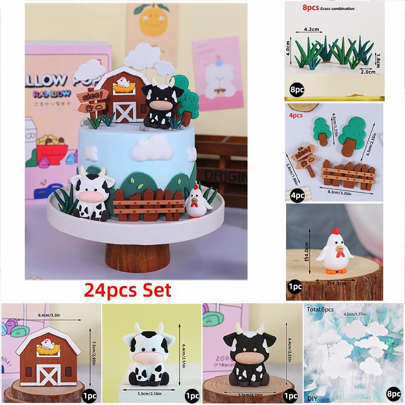Farm Animal Cake Topper Cow ,Pig, Mountain Cattle, Chick Cake Decorations for Baby Shower Kids Happy 1st Birthday Party Supplies