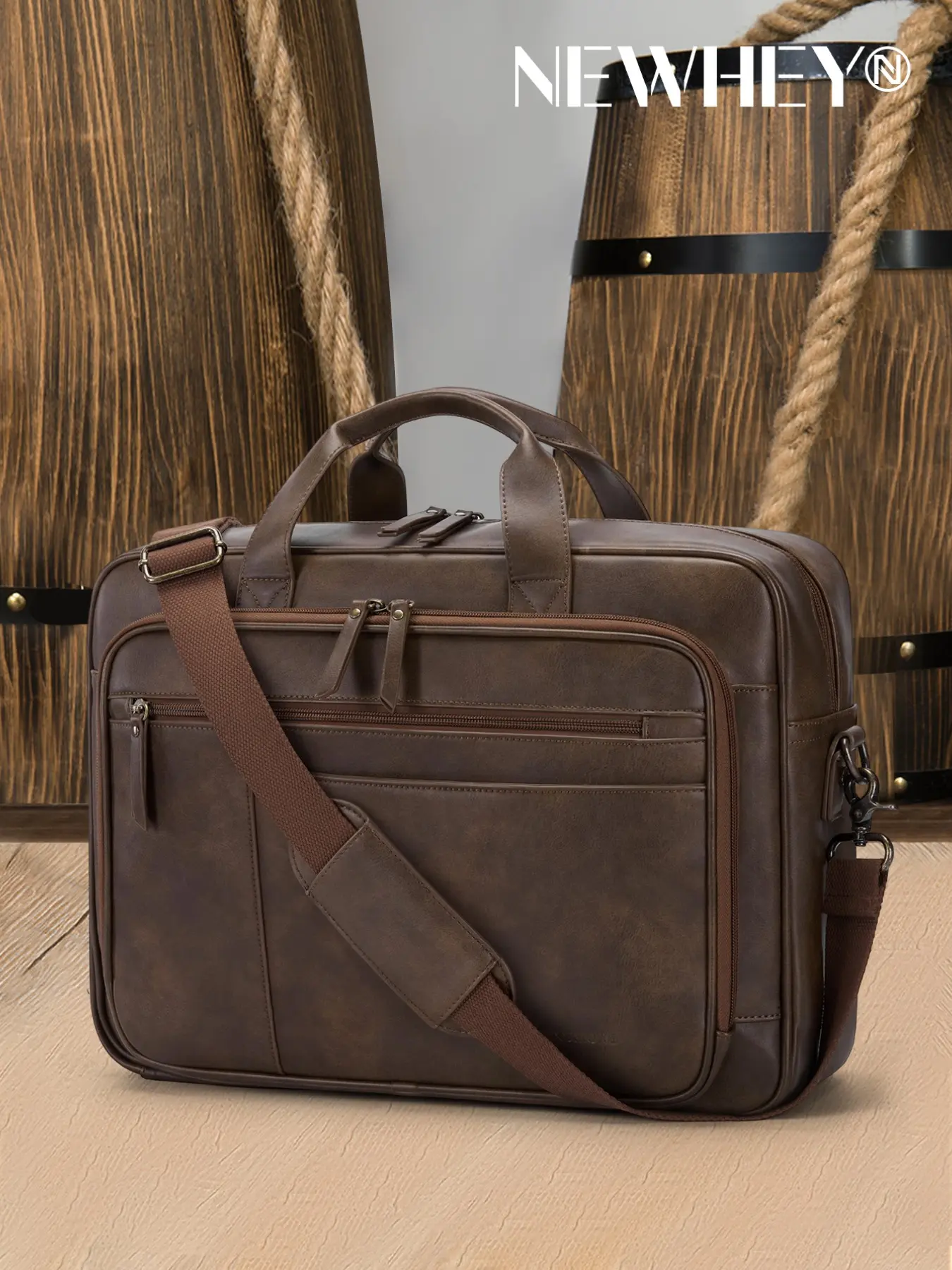 Messenger Bag for Men 16 Inch Laptop Bag, Vintage Leather Zip Laptop Bag, Waterproof Computer Briefcase, Retro Satchel Bag