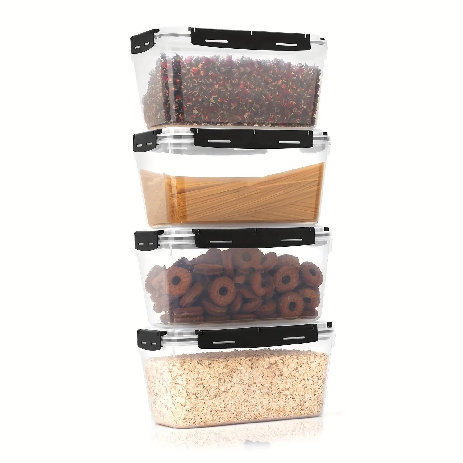 4L/135oz 4pcs Set, Clasp Detachable Design, Thicken Airtight Food Storage Containers With Lids, BPA Free, Waterproof, Pantry Organization And Storage For Bulk Food Dry Food Cereal, Set Of 4 Plastic Food Storage Containers