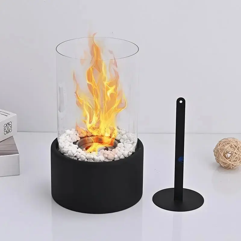 Desktop Glass Alcohol Fireplace Lamp, Indoor Real Fire Bowl, Portable Ethanol Heater, Stainless Steel, Round Glass, Bar Atmosphere Light, Ambiance Cozy, Decorative