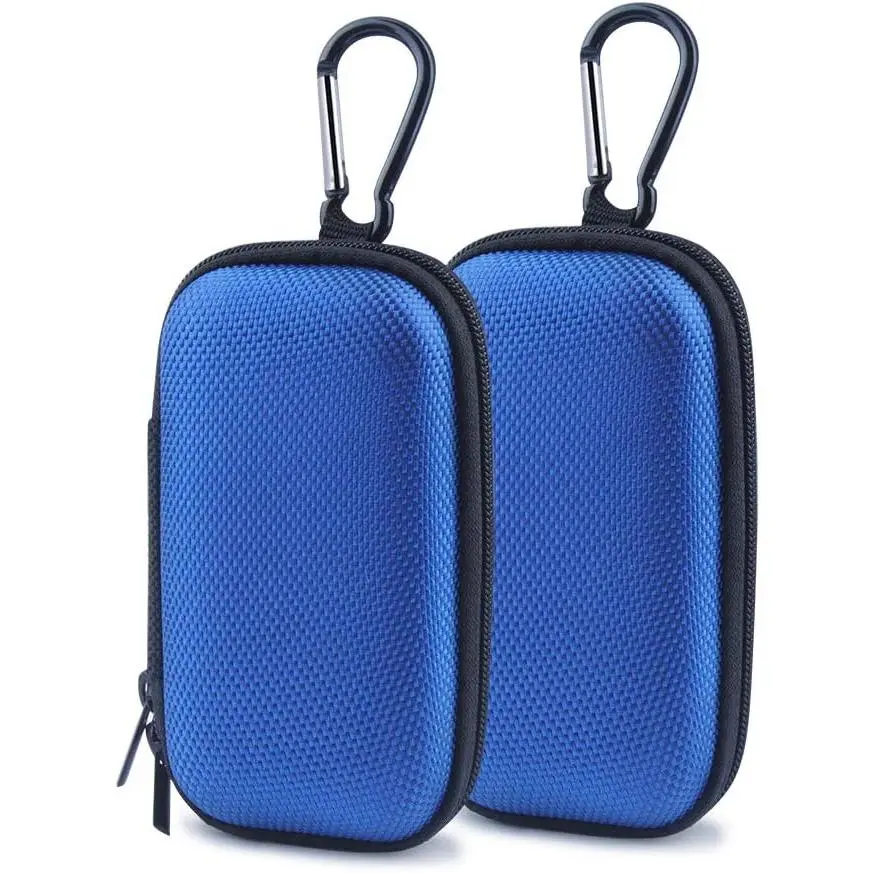 Organizer Case, Portable Clamshell Headphones Cover, Storage Bag | Storage Bag Pouch with Metal Carabiner Clip for USB  Charger Earphones Memory Cards U Disk Lens Filter  , Blue