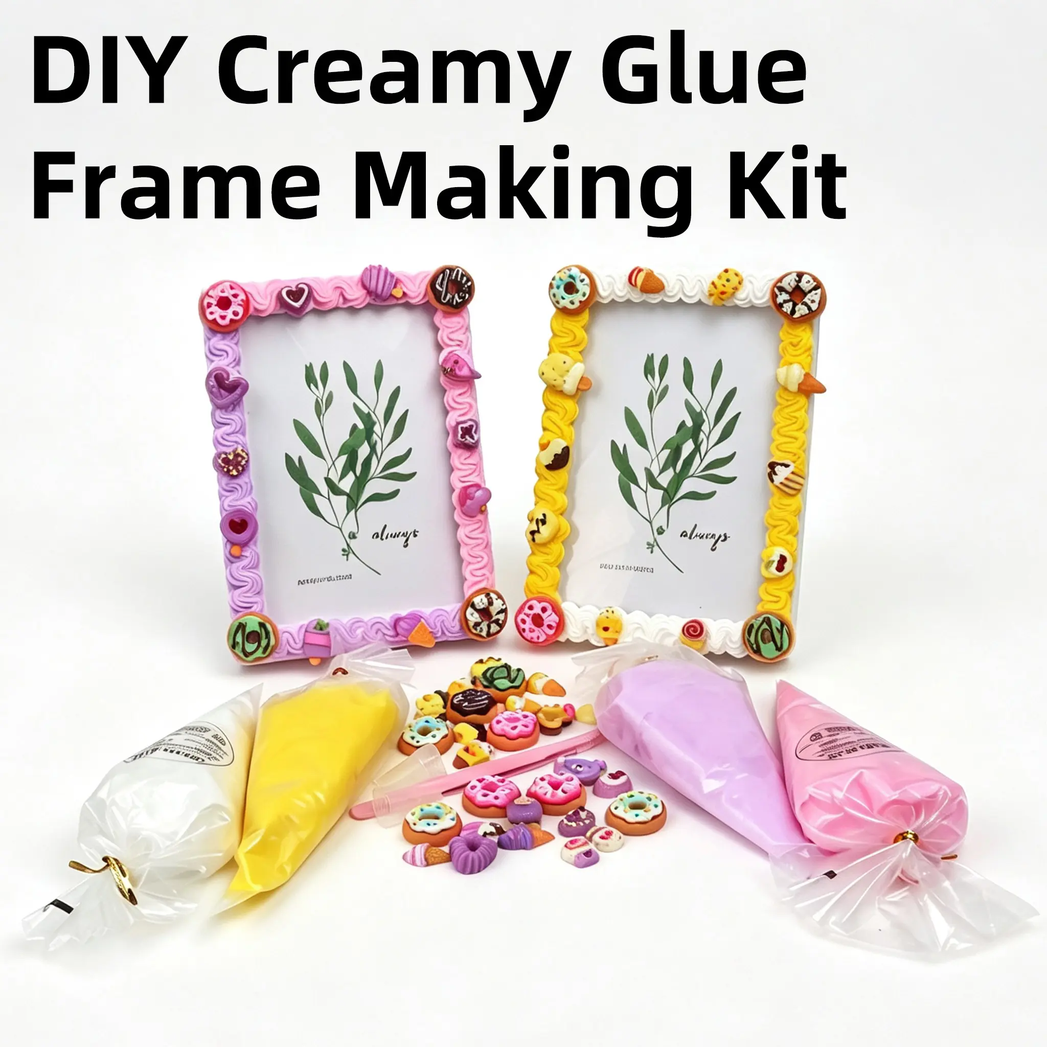DIY Creamy Glue Frame Making Kit, Cute Decoden Handmade Decoration Material Pack, Self-Made Photo Frame, Creative Gift for Girl's Room Decor, Decorations Supplies