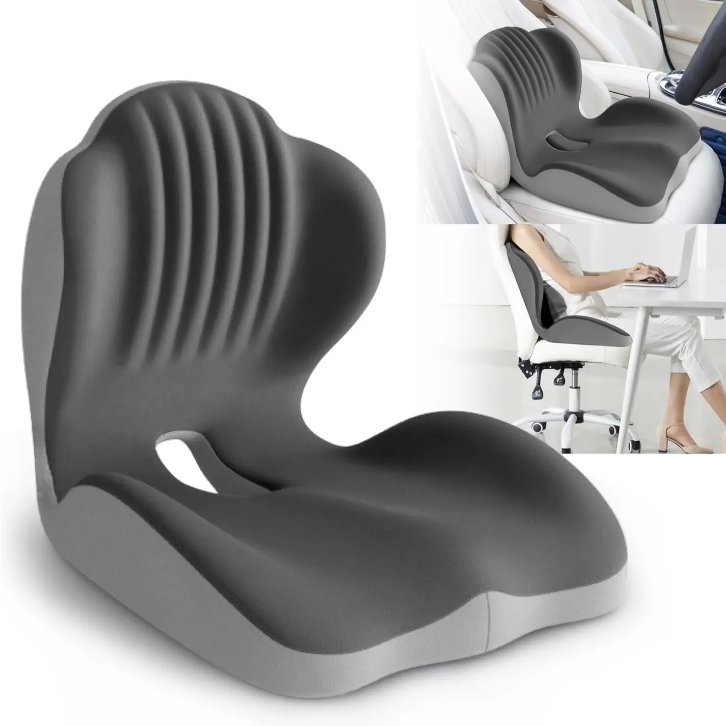 Ergonomic Lumbar Support Cushion, Memory Foam Pad, Hollow Coccyx Design, Relieves Lower Back and Hip Pain, for Office Chair, Car Seat, Home Use, Travel