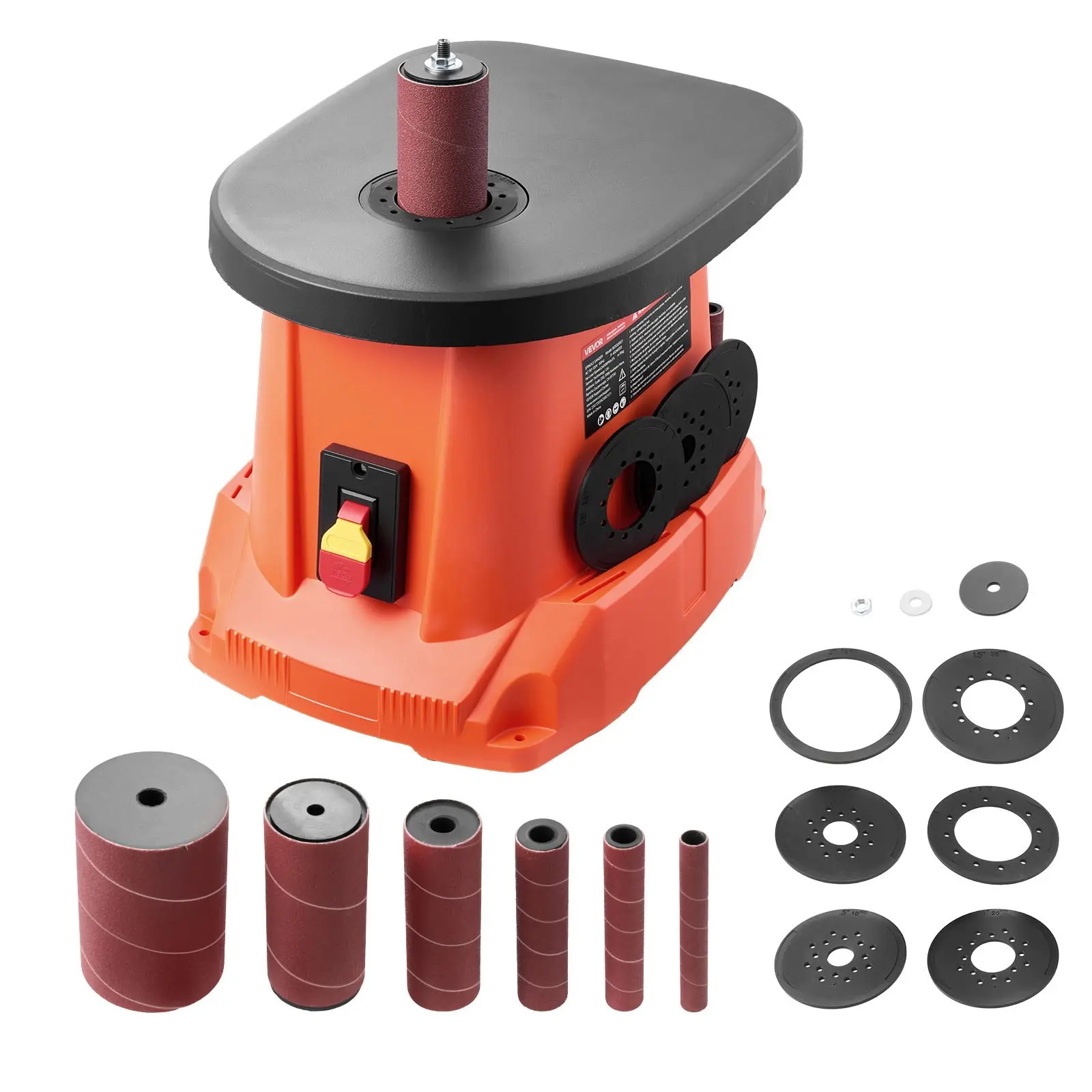 VEVOR Benchtop Oscillating Spindle Sander, 2400RPM, 5/8" Stroke, 15.6 x 11.6 in Cast Iron Worktable, 6 Sleeves (1/2"-3"), for Flat Curved Surfaces, Pro Level DIY, Woodworkers’ Furniture Finishing, Crafts Sanding