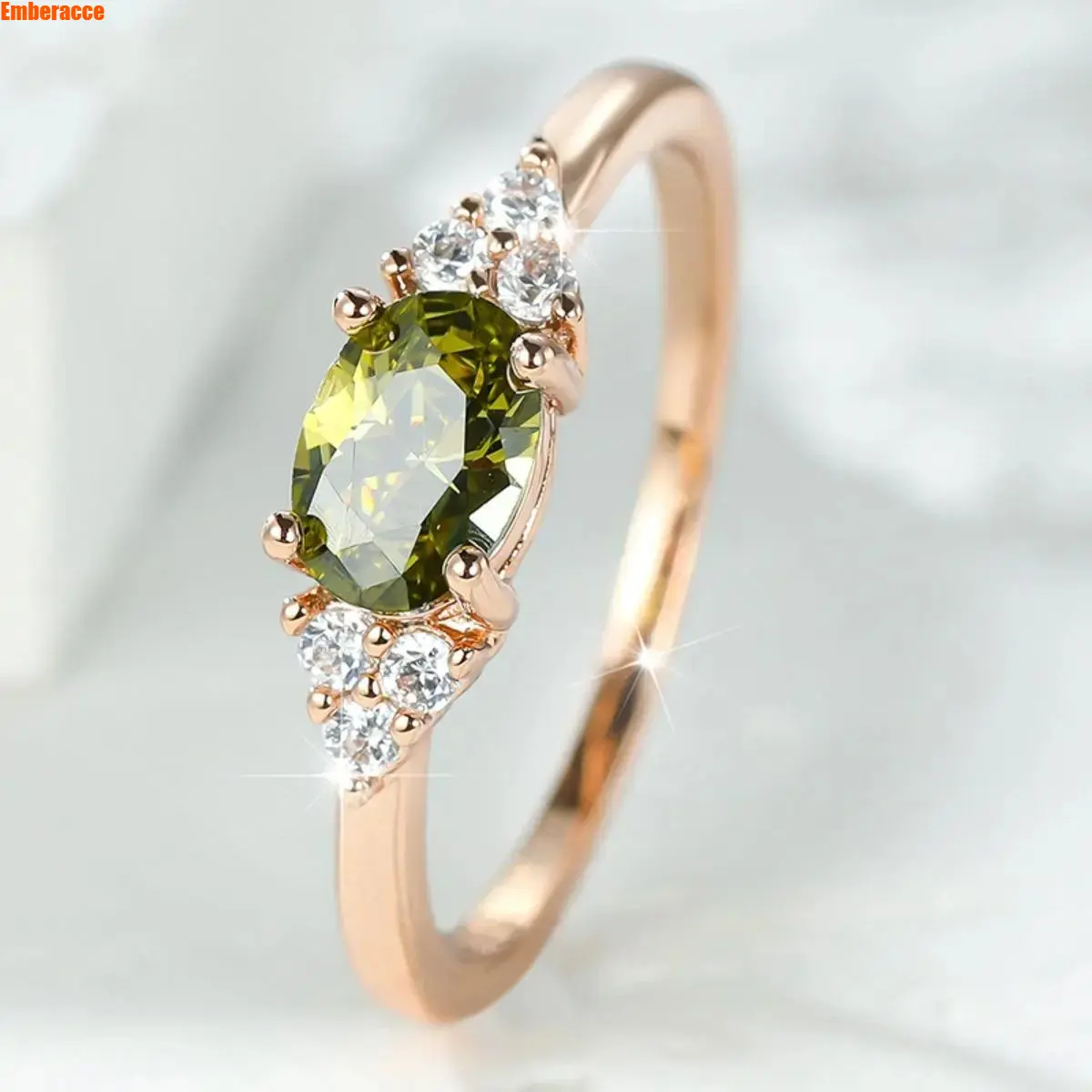 Women's Dainty Peridot Birthstone Ring, Rose Gold Minimalist Stackable Ring with 4-Prong Cubic Zirconia Setting, Micro Pave Detail, Elegant Simple Jewelry for Women, Everyday Wear, Anniversary Gift, Meaningful Gift Ideas