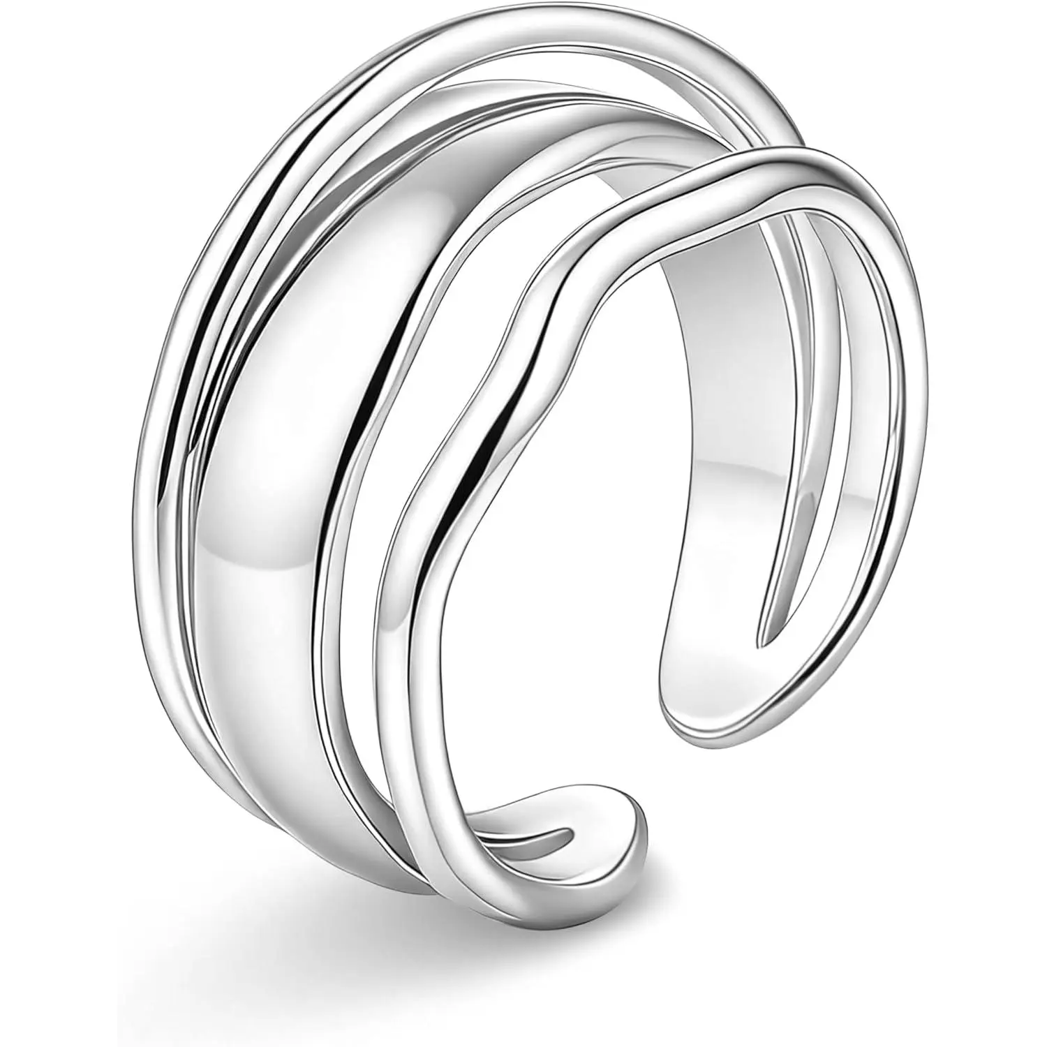 Crinkle Fold Ring for Women Sterling Silver Adjustable Rings Size，Open Knuckle Thumb Rings Stackable Jewelry Gift