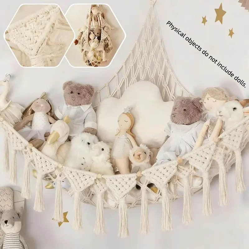 1pcs oversized mesh hanging hammock for storing plush toys, stored indoors, suitable for items of all sizes.