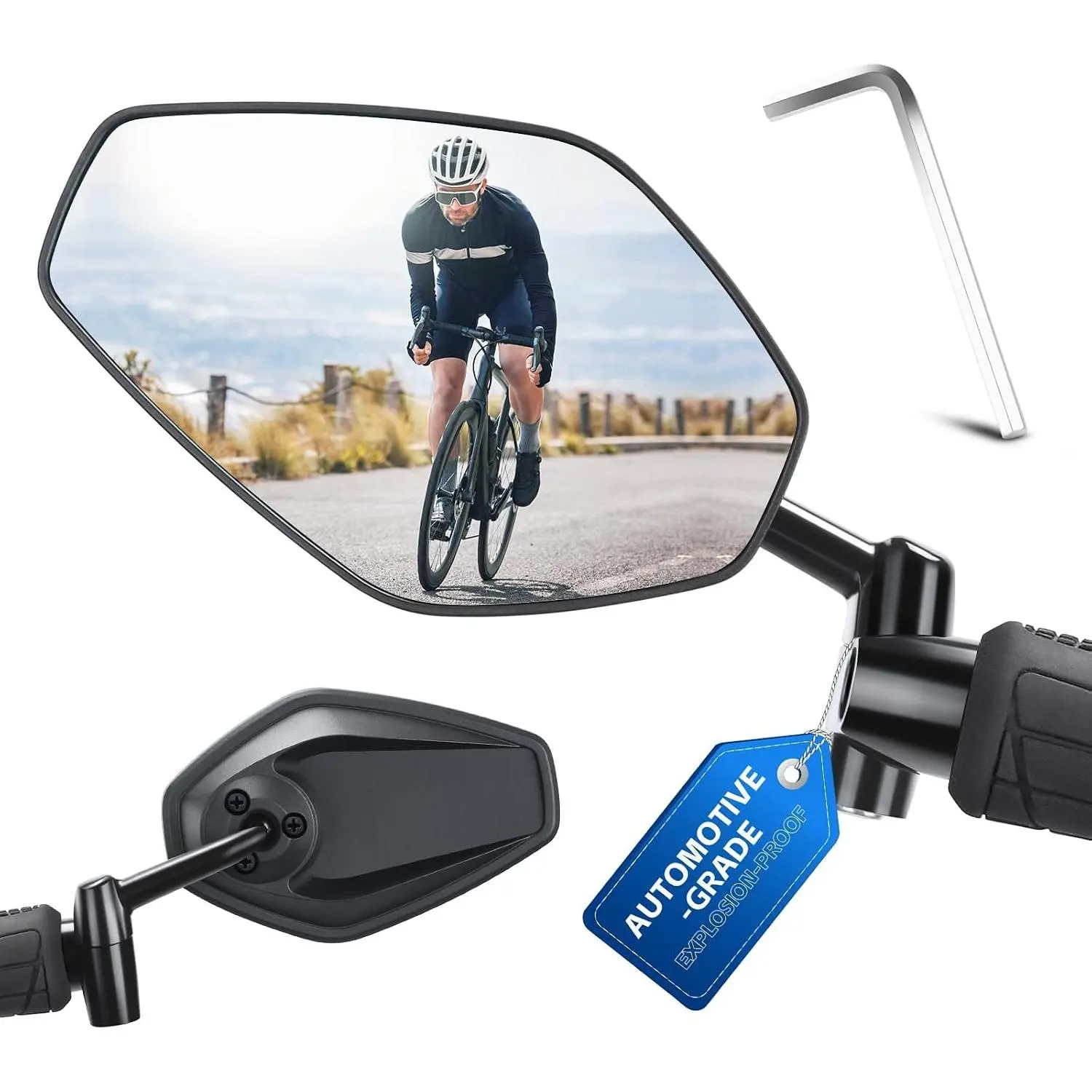 Mirror, 360° Adjustable  Shatterproof  Mirror | Aluminium Alloy Mirror Stem Provides Exceptional Stability,Handlebar-End Rear-View Mirror Suitable For E-