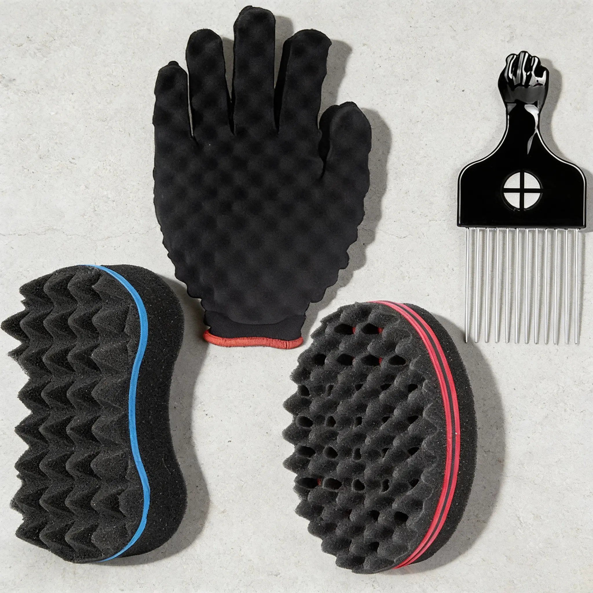 4-Piece Hair Styling Tool Set Kits, Includes Sponge Curling Brush, Curly Brush, Sponge Gloves, Steel Needle Comb, Braiding Tools, Ideal for Salons