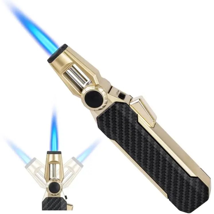 Butane Lighter with Safety Lock, Butane Refillable Gas Lighter Cooking - Windproof Jet for Camping Baking BBQ Soldering Grill Candle (Gas Not Included)