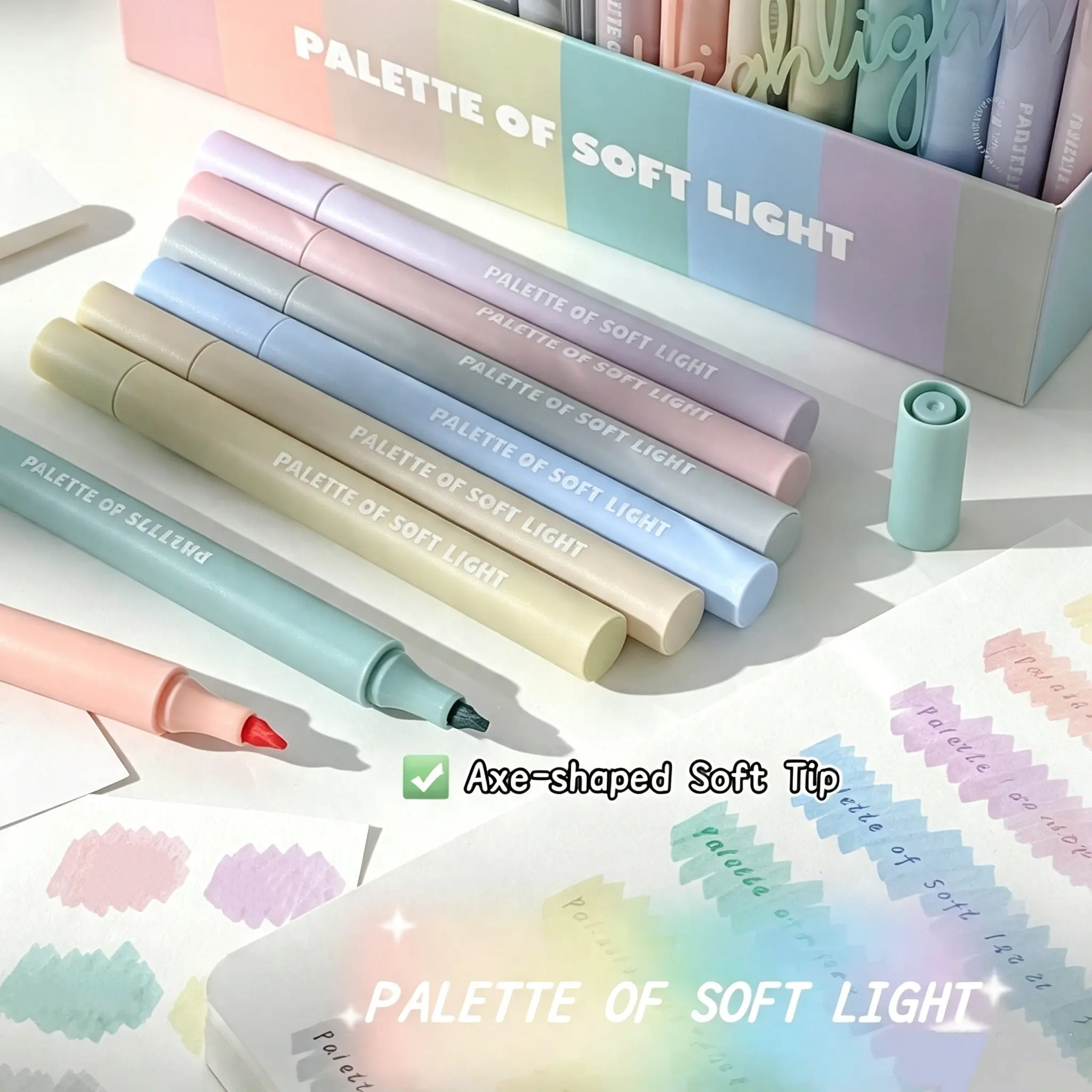 8 Colors Soft Tip Glow Highlighters High Capacity for Student Note Marking Journal Decoration Office Work Doodling Soft Color Eye Protection Smooth Ink Flow No Skip for Daily Study Office Crafts Back to School Stationery Great Gift for Self and Friends