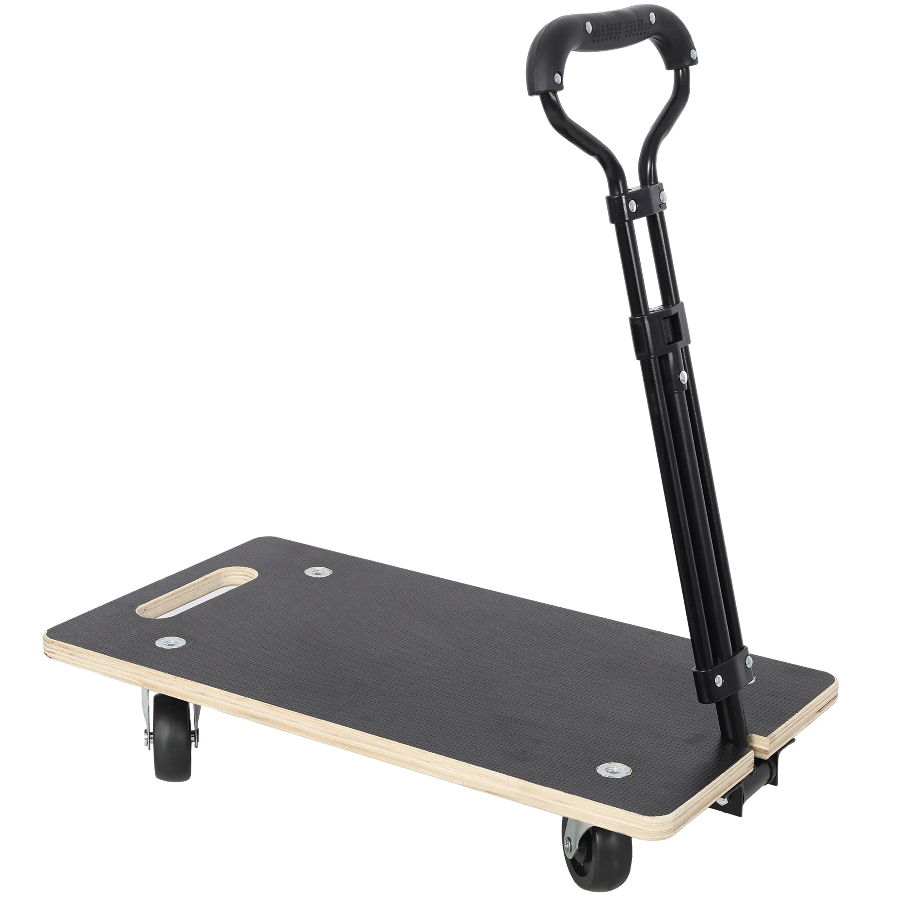 Heavy Duty Rectangular Wooden Moving Cart with Adjustable Ergonomic Handle, 440lbs Max Load, 3-in PP Casters, Home Organizer Storage Rack for Moving Heavy Furniture Plants