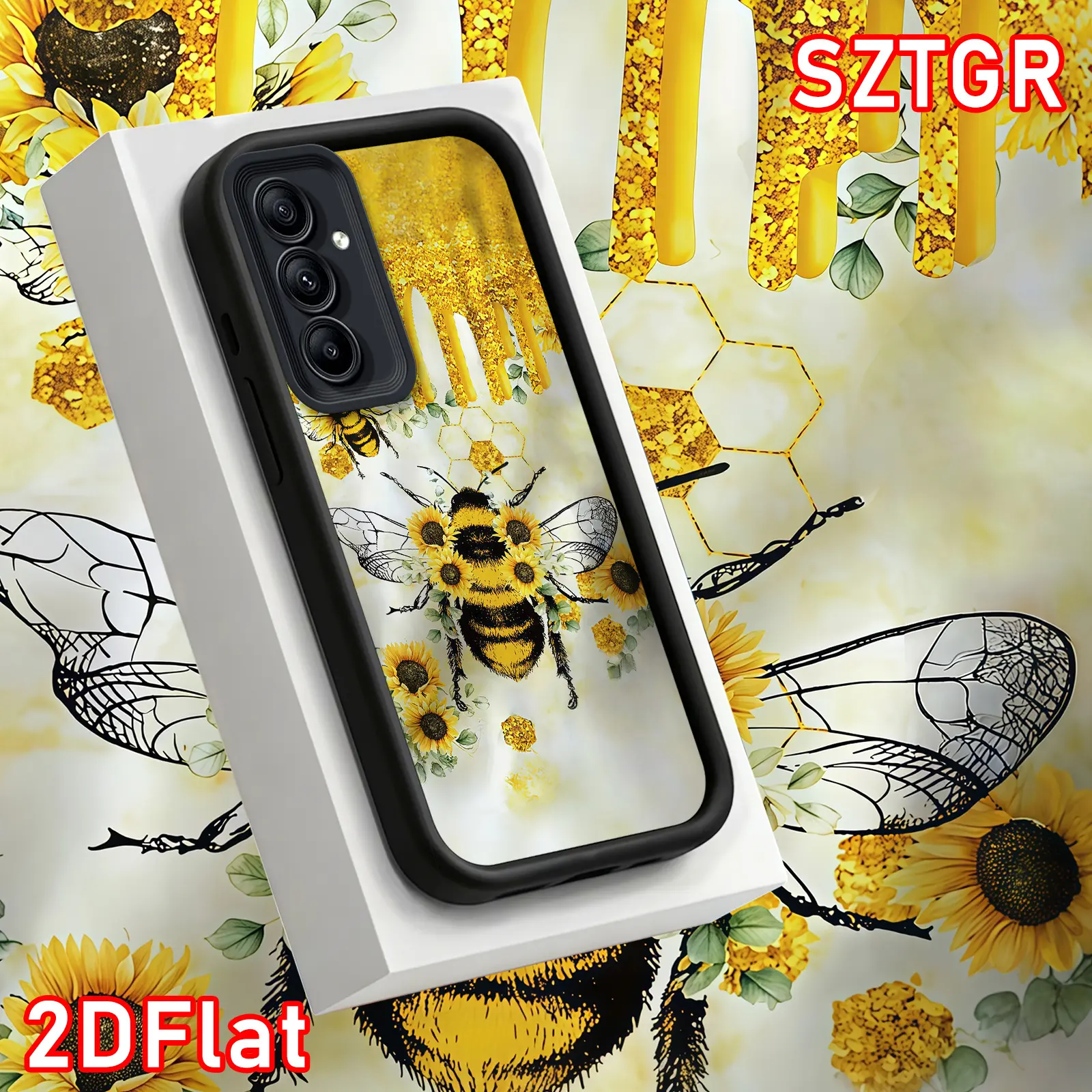 Phone Case: 2D Honey Bee Sunflower Phone Case S26 Ultra Plus Nature Floral Style for Galaxy S26 S25 S24 S23 S22 S21 Fe Plus Ultra A13 A14 A15 A16 A17 A33 A34 A35 A36 A52 A53 A54 Note20, Floral Print, Silicone