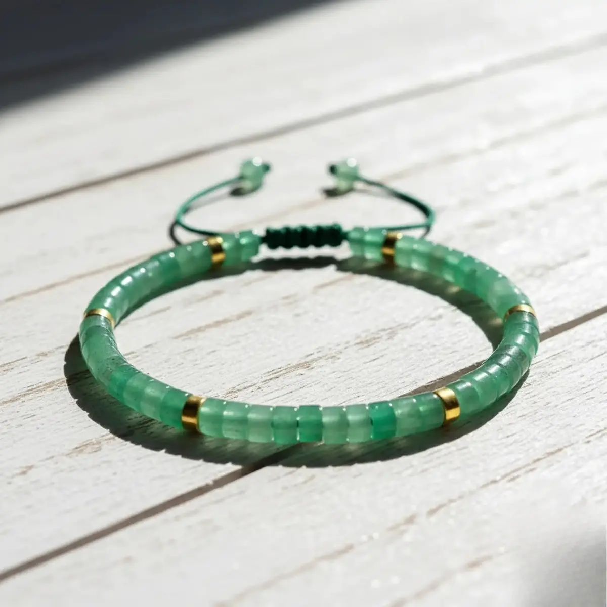 Natural Green Aventurine Beaded Bracelet - Handmade Braided Dainty Crystal Jewelry, Boho Style Minimalist Adjustable Fit (6-7.5") for Daily Wear