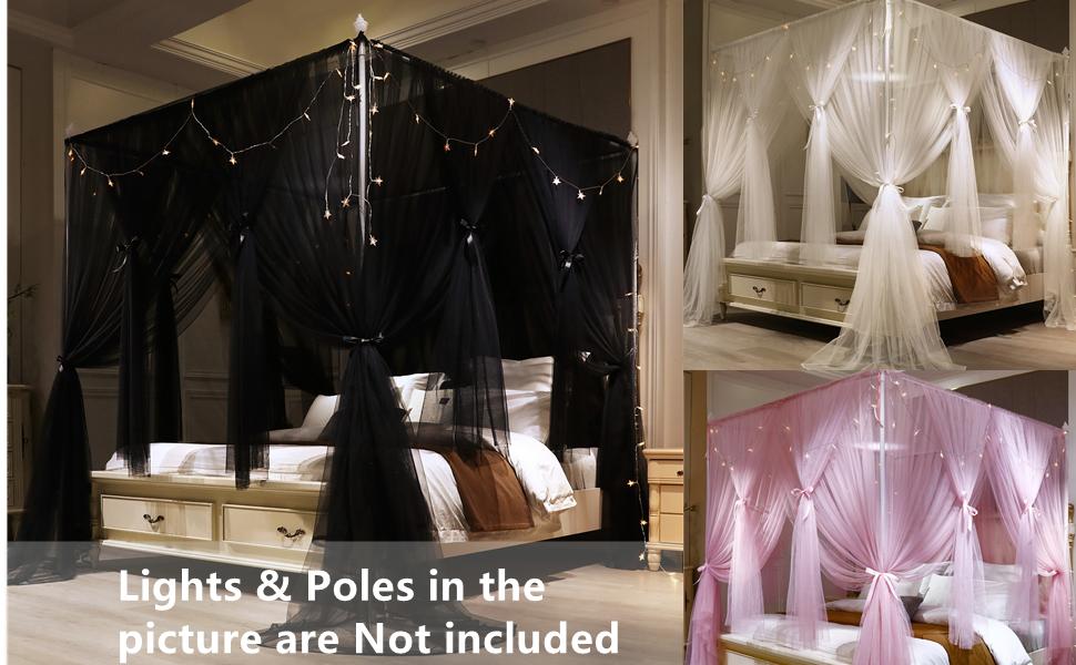 4 Corners Post Bed Layer Cozy Drape Netting 4 Opening Net for Girls & Adults Bedroom Decoration Accessories (Black, 53" W*78" L*82"*H/(Full))