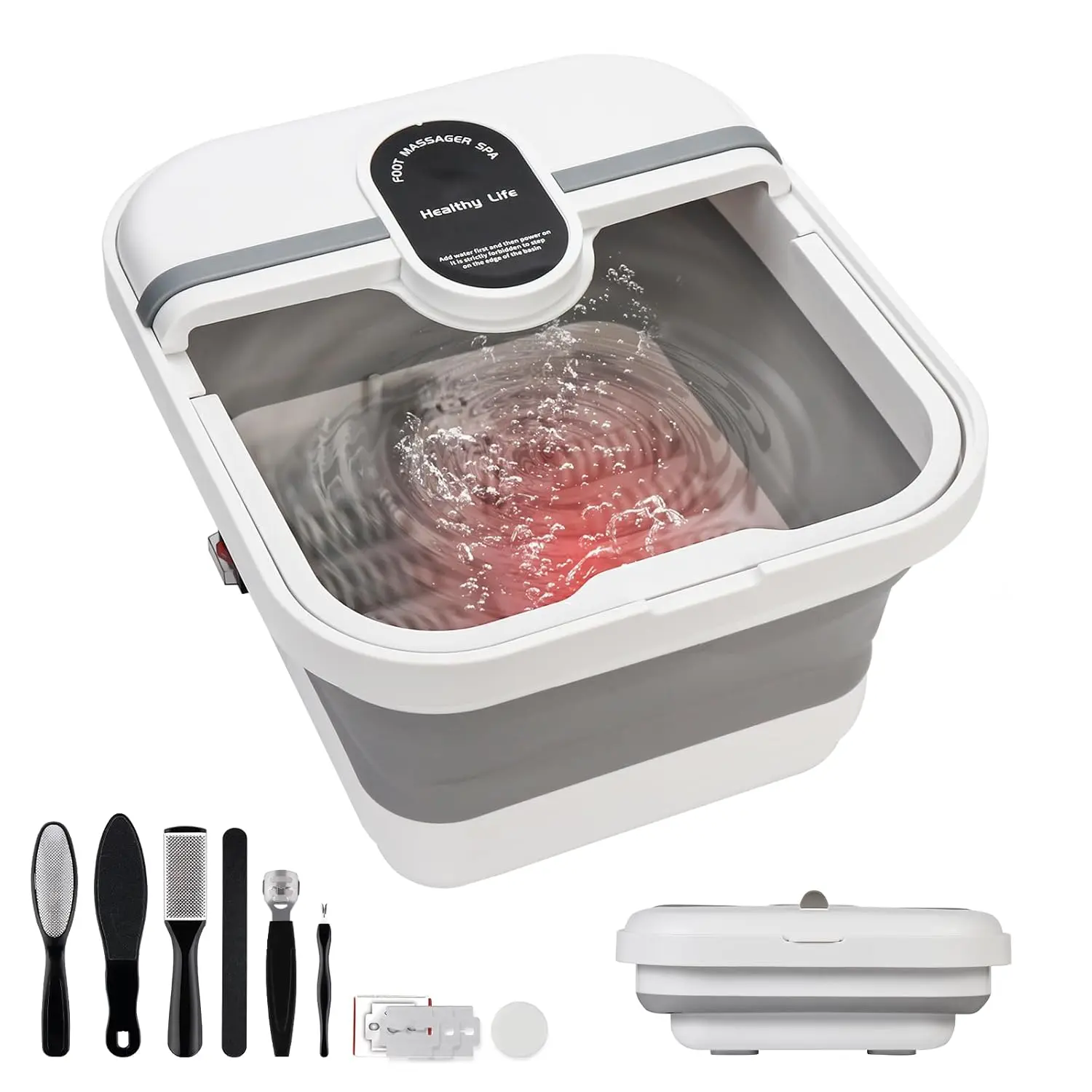 Collapsible Foot Spa Bath Massager with Heat, Bubble, Foot Soaking Tub with Handles, Foot Pedicure Kit, Temperature, Massage Rollers, Collapsible for