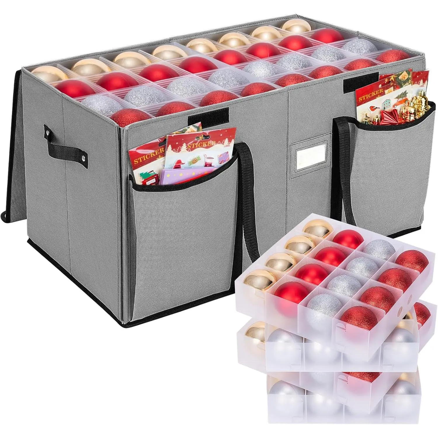 Christmas Ornament Storage Box with Dividers, Premium Holiday Ornaments Storage Container Bin for Xmas Decorations (128 Ball, Grey, Hard) Multifunctional Collapsible room