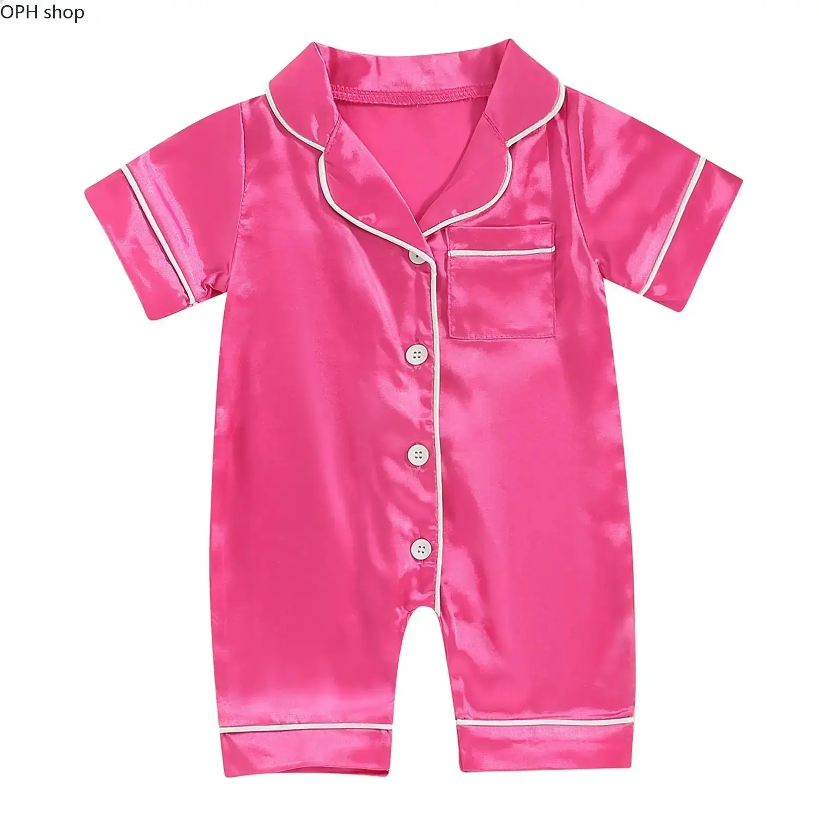 Unisex Plain Polyester Short-Sleeve Silk Satin Button-Down Newborn Romper - Soft, Breathable, Lightweight Sleep Suit for 0-3 Months Infant Boys & Girls, Summer Daily Newborn Pajamas