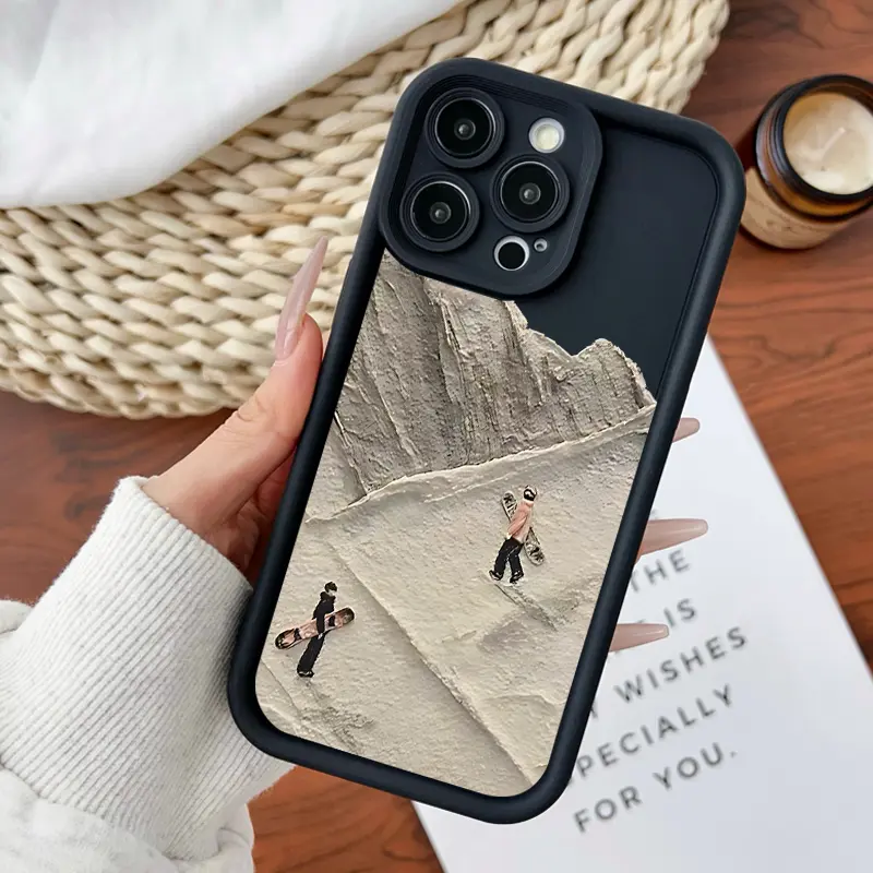 Compatible for iPhone11/12/13/14/15/16/17/promax/x/xs/xr/xsmax Case Minimal Mountain Snowboard Art Soft TPU Shockproof Protective CASE