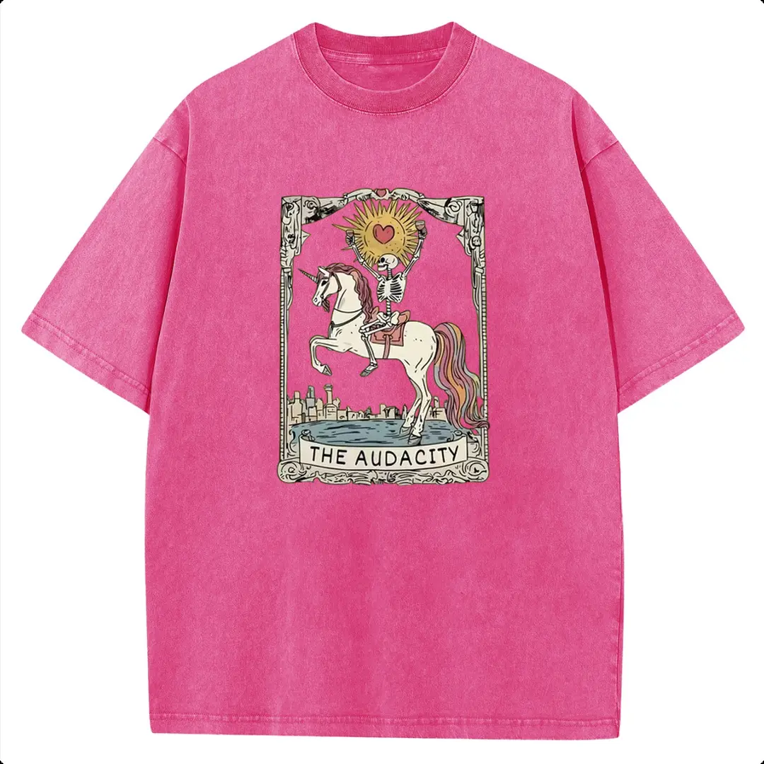 100% Cotton Circus Unicorn Graphic Short-Sleeve Round Neck Casual T-Shirt, Vintage Wash Crewneck Streetwear Sports Top, Shortsleeve, Tshirt