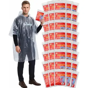 40 Pack Disposable Rain Ponchos for Adults Disposable Ponchos Pack with Drawstring Hood Elastic Sleeves Raincoat for Camping