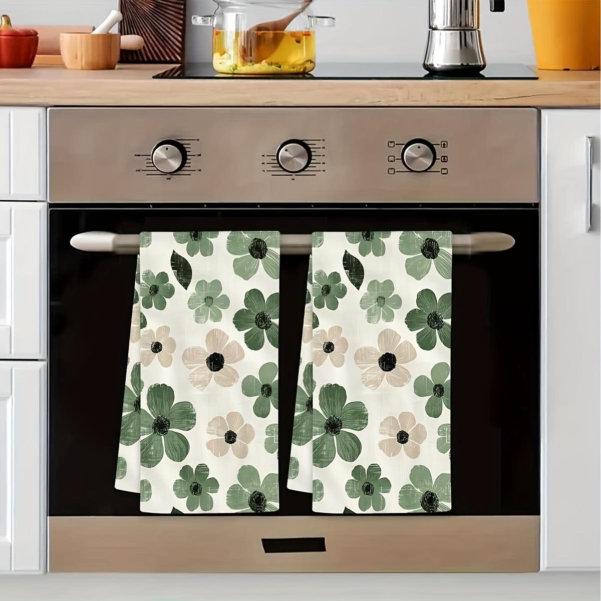 2pcs 23.6x15.7 In Sage Green Floral Farmhouse Kitchen Towels Reusable Dishcloths For Cooking Baking Cleaning Drying - Decorative Hand Towels For Home Bathroom Housewarming Gifts