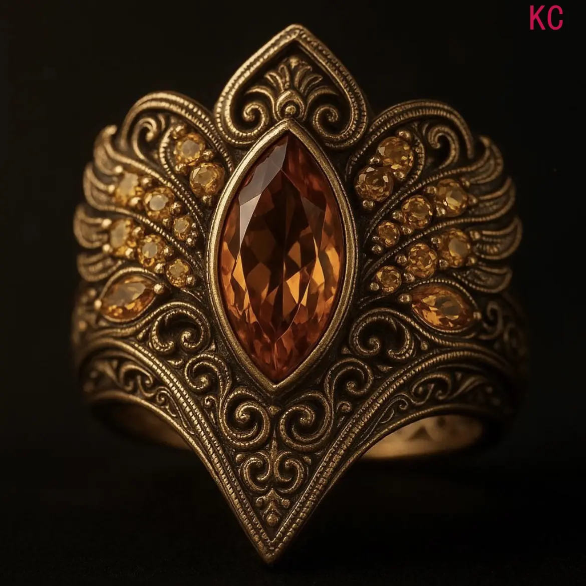 Eco-Friendly Alloy Vintage Engraved Gold Ring Inlaid Champagne Zircon, Retro Fashion Finger Jewelry For European American Women Daily Styling