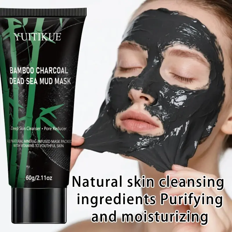Yuitikue Bamboo Charcoal Dead Sea Mud Mask with Niacinamide, Hyaluronic, Deep Cleansing Face Mask, 60g, Natural Skincare Solution, Detoxifying & Refreshing
