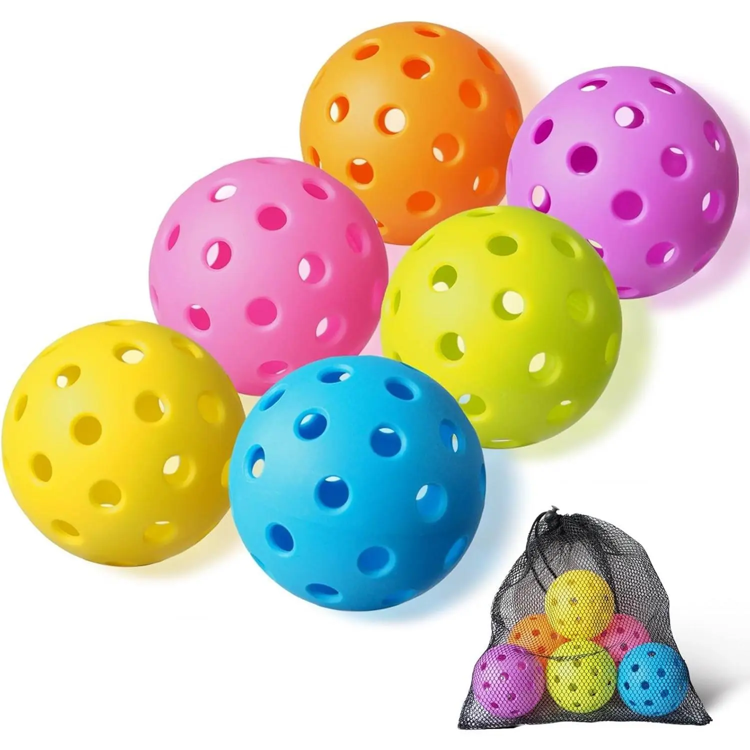 6 Pack Pickle Ball with 40 Holes, Pickleballs High Durability, Outdoor Pickleball Balls with Mesh Bag, Colorful Pickle Balls with Superb Visibility, Consistent Bounce and Stable Flight