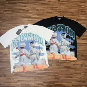 MIXED EMOTION Rhinestone Graphic T-Shirt Men Women Cotton Short Sleeve Crew Neck Oversized Streetwear Tee, Angel Kids Print Loose Fit Casual Hip Hop Summer Top