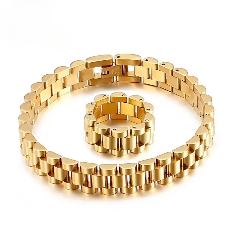 Jewelry: Japanese and Korean trendy simple titanium steel watch chain bracelet, personalized business-style men's ring accessory