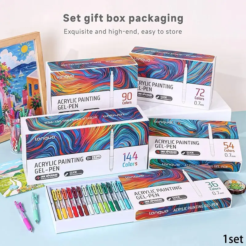 Languo 36/54/72/90/144 Colors Retractable Gel Pens, Art Drawing Pens, Large Capacity Acrylic Art Markers Set, Ideal for DIY Art Design, Holiday Themed Painting & Festival Art Creation