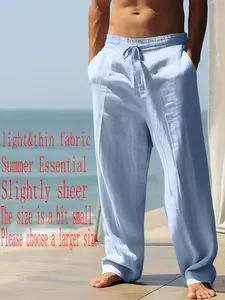 Men's High-Quality Linen Plain Straight Leg Pants, Classy Casual Trousers, Summer Tropical Beachwear, Casual Loose Fit, Durable Easy Care, Available in S-3xl Sizes