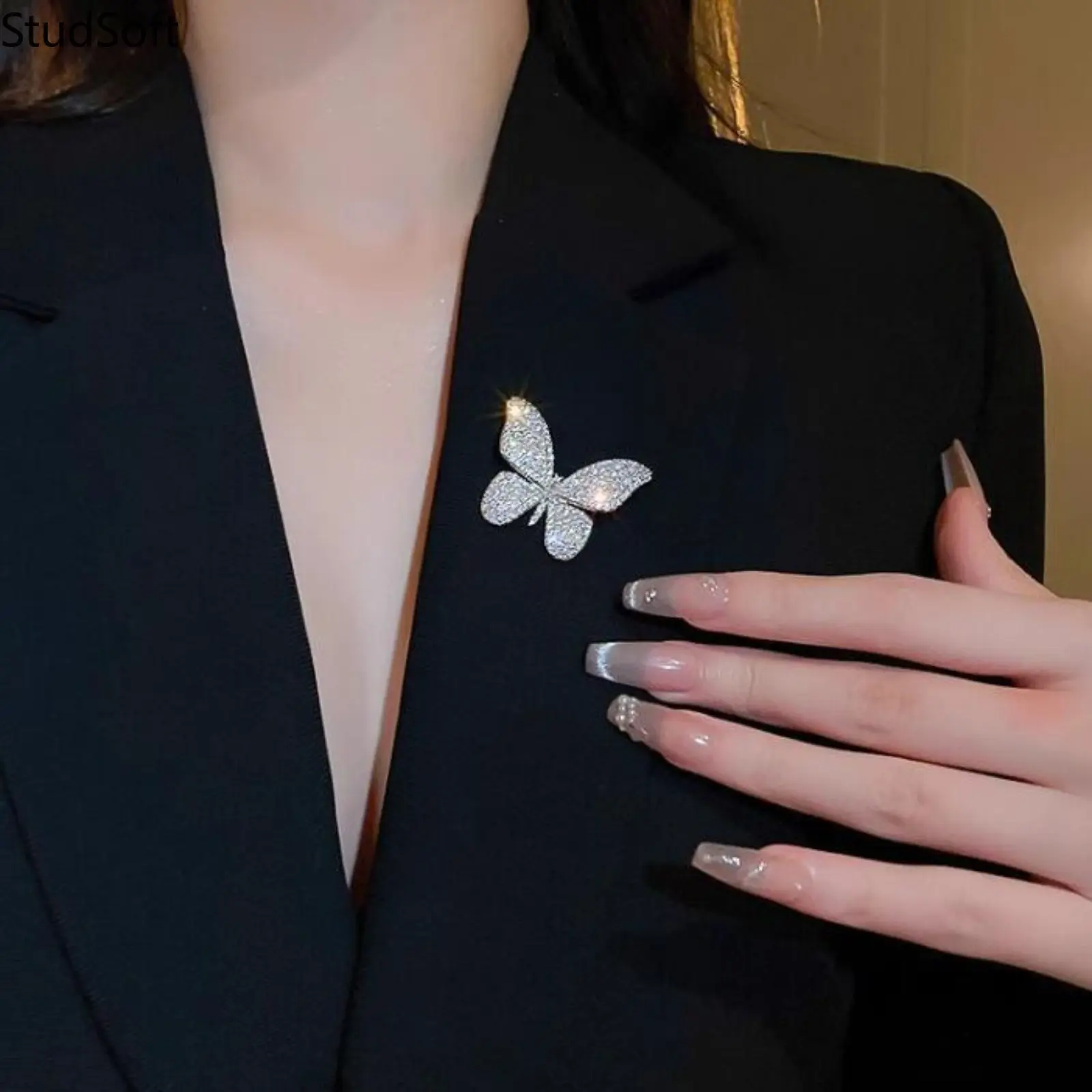 Butterfly Brooch for Women, Full Micro Pave Cubic Zirconia Stone, Sparkling Silver-Tone Lapel Accessory for Sports Wear, Blazer Coat Gift, Silver 0140, Female, Sparkling Finish,back to school,back to school haul