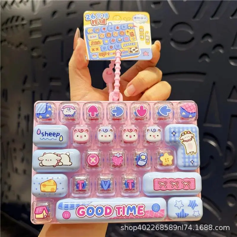 26-key Cap Keychain 26 Grid Keyboard Clicker Backpack Pendant Fidget Keyboard Anti Stress Button Keyring Bag Charms Gift 키캡 클릭커
