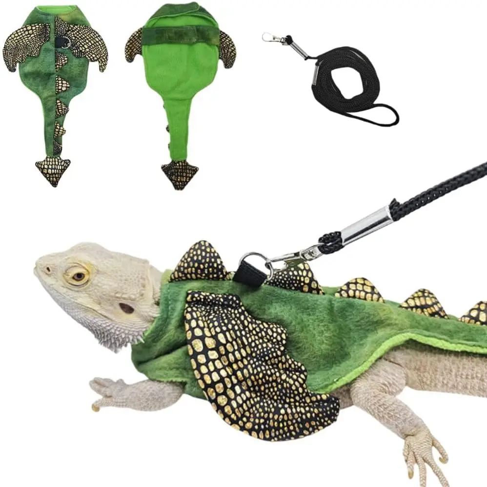 Adjustable Reptile Harness Leash with Halloween Wings - Soft Fabric Leads & Harnesses for Bearded Dragons, Small Lizard Dinosaur Pets, Walking Lead