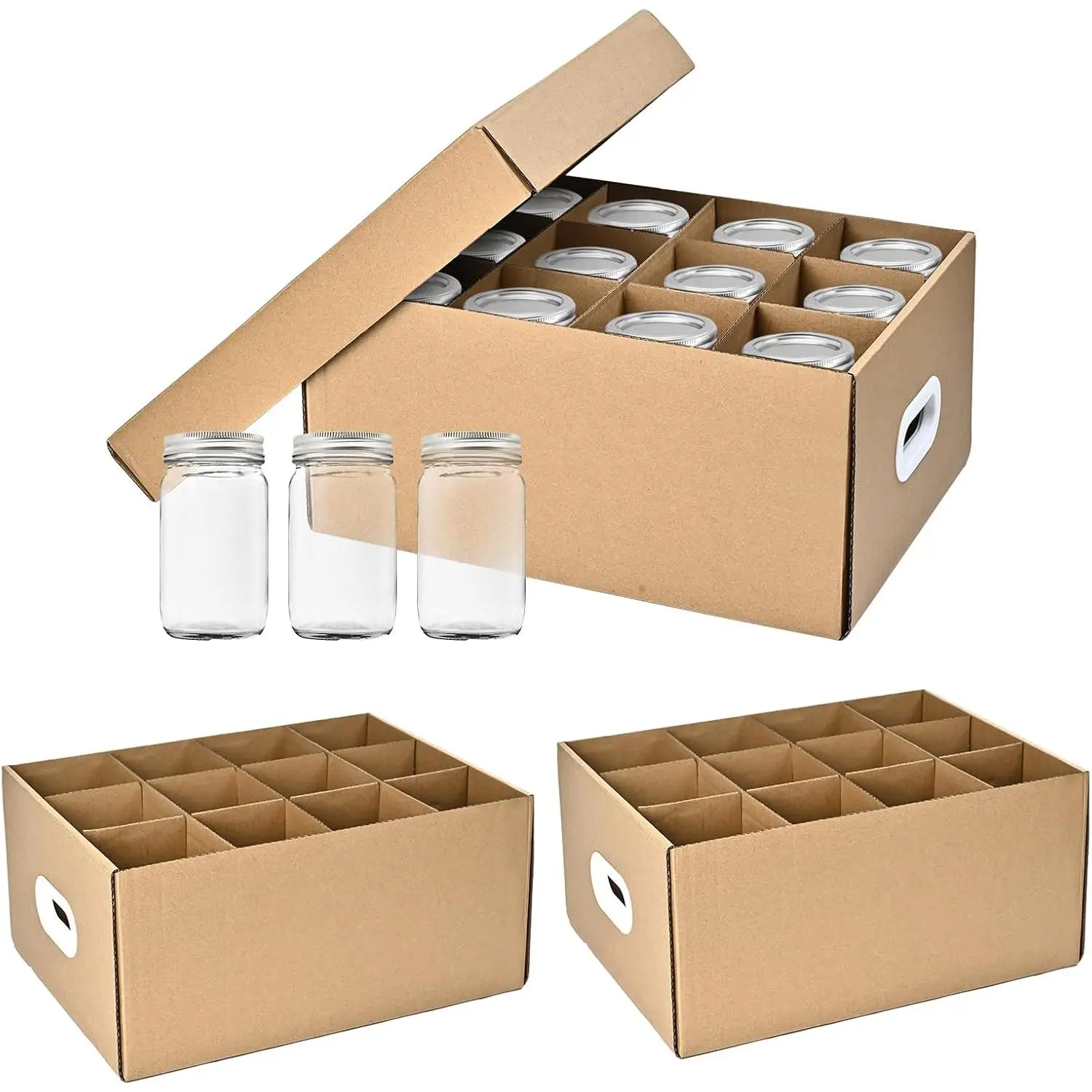 3 Pcs Canning Jar Storage Boxes, Fits 32 oz Regular or Wide Mouth Jars, 12 Cells, Mason Jar Organizer