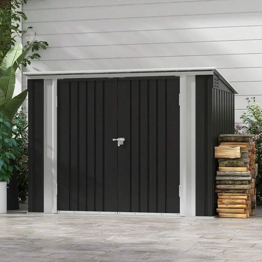 GUNJI 6x3 FT Horizontal Metal Shed, Outdoor Storage Shed With Double Lockable Doors, Easy Lift Hinges And Sloping Roof, Black