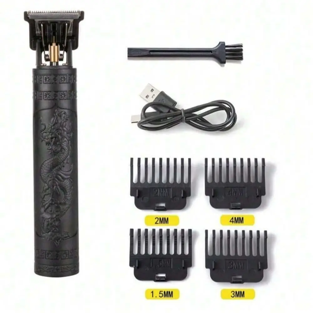 Rechargeable Multifunctional Hair Clipper, Stainless Steel Cutter Head, 4 Professional Trimming Attachments, Embossed Body Design, Precision Cutting and Styling, Suitable for Home and Barber Shop Use.