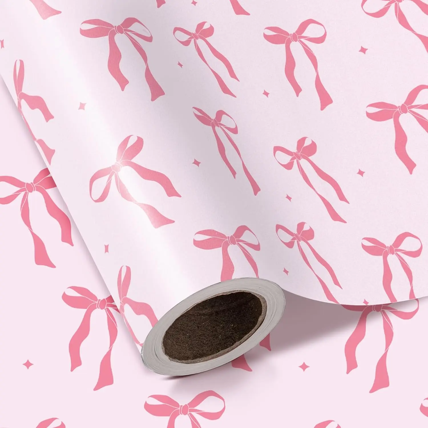 Pink Bow Wrapping Paper Roll - Mini Roll - 17 Inch x 16.5 Feet - Pink Ribbon Bow Design Perfect for Valentine's Day, Girls Birthday, Bachelorette Party, Baby Shower
