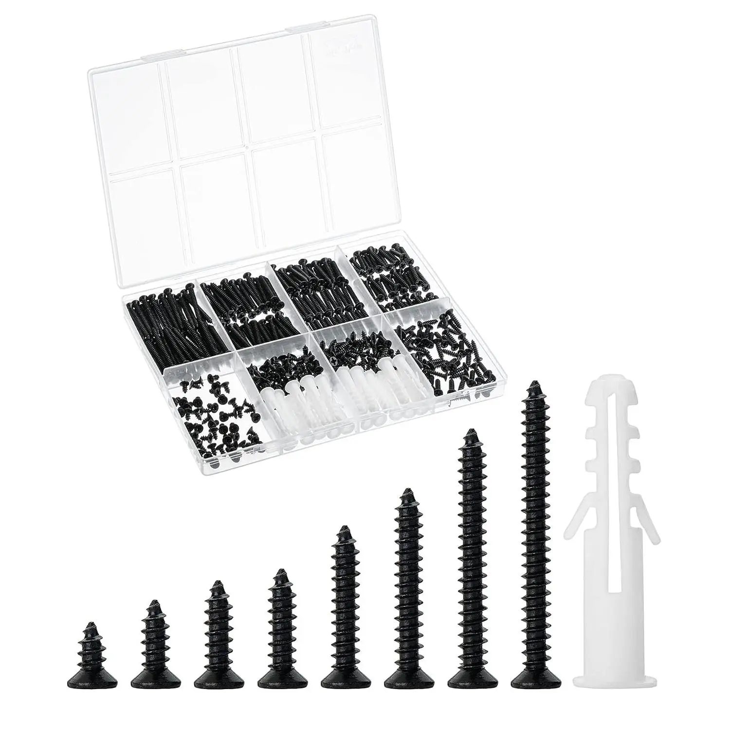 -  Screws  Kit, 400 count, 20 M6 Screw Anchor | Black  Screws Phillips Tips,  Screws, Screw , Screw Set , Screw Kit, Flat  Screws