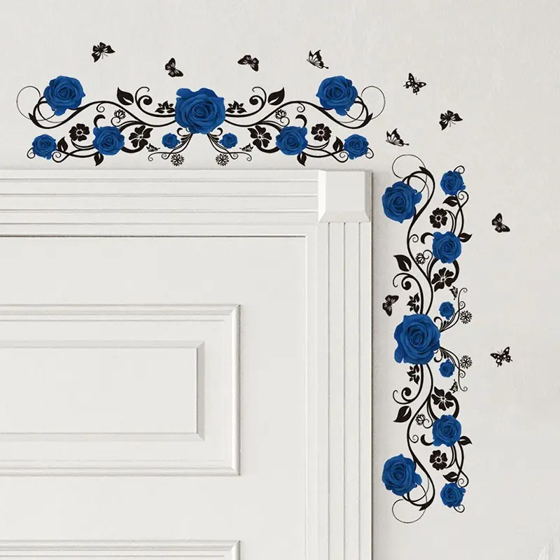 Blue Flower Vine Wall Stickers, Removable PVC Wall Decals Home Decor for Living Room, Dining Room, Bathroom, Bedroom, Easy to Apply and Remove