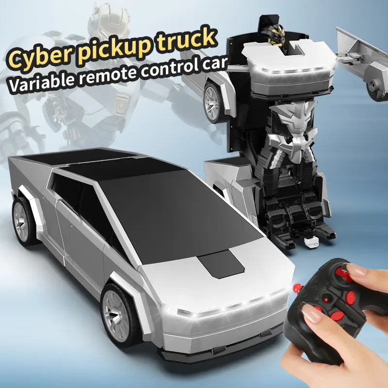 Transform Rc Cars, Rc Vehicle, Remote Controlled Vehicle, 2.4Ghz Remote Control Car 1:18 Scale Transforming Robot, One-Button Deformation 360° Rotation Car Toy Gifts for Boys 3-5, Birthday Gift, Cybertruck Toy