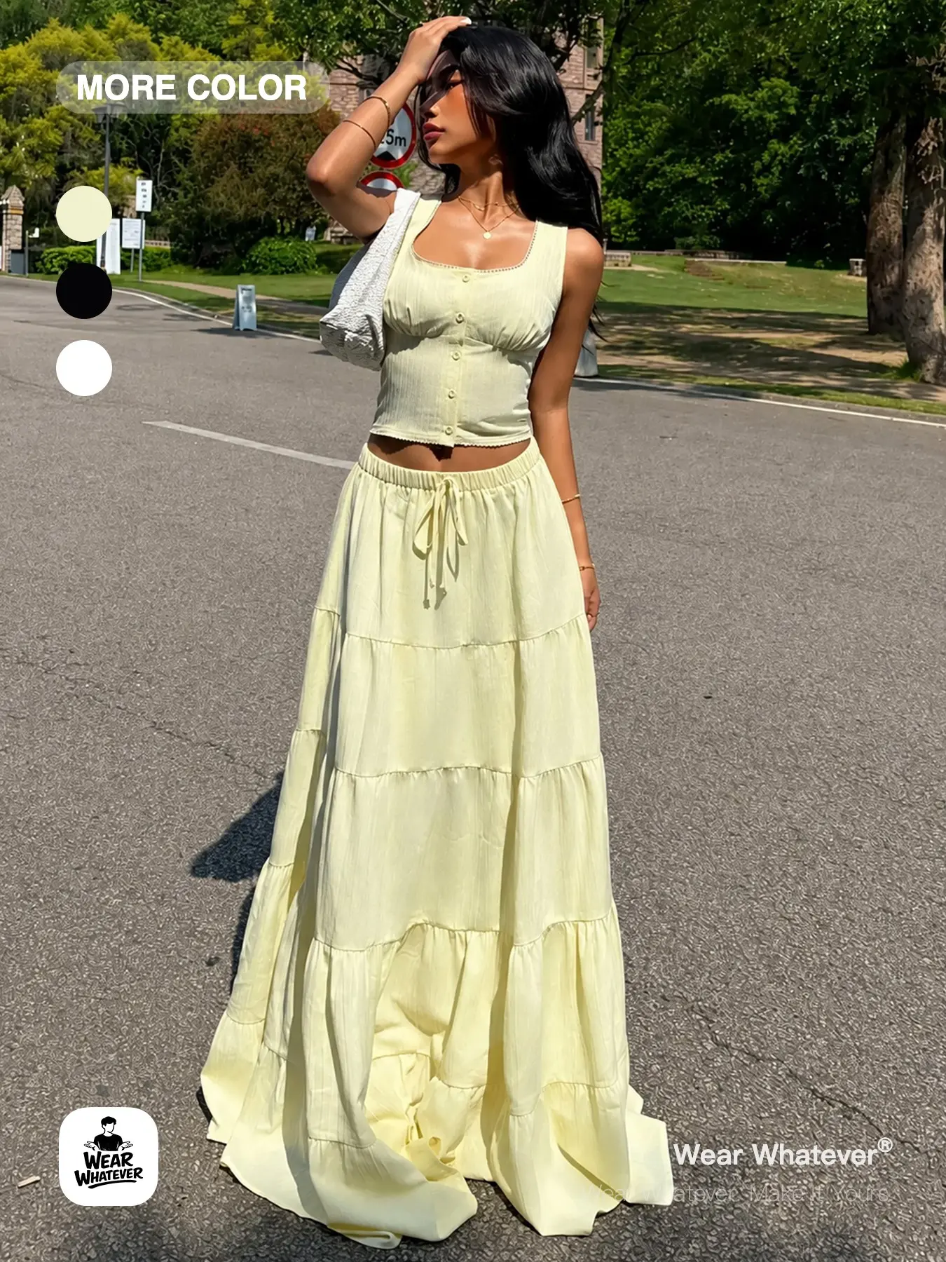 Wear Whatever Women’s Tiered Maxi Skirt, Drawstring Elastic Waist Lightweight Flowy Boho Feminine Long Skirt for Summer Vacation, Resort Wear, Beach Trip, Brunch and Casual Going Out Outfits