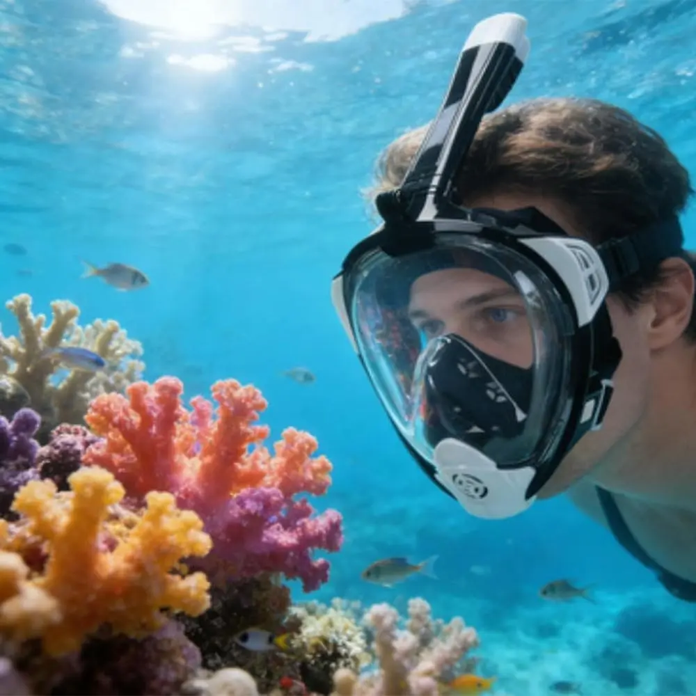 Waterproof Anti-Fog Full Face Diving Mask for Adults, Silicone Snorkeling Goggles, Breathable Freediving Gear, Scuba Diving Gear for Men and Women