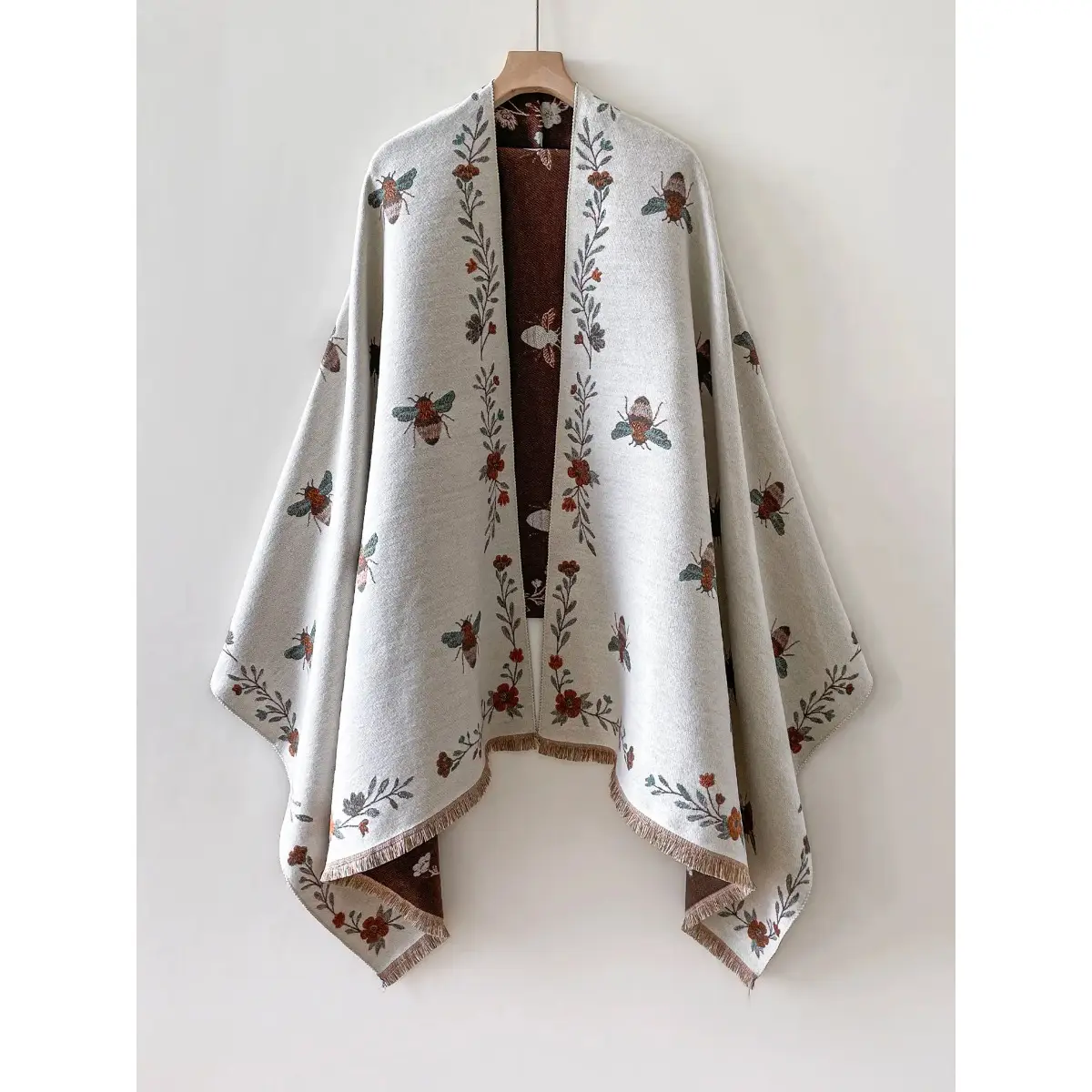 Unisex Boho Shawl with Italian Plant & Animal Print, Soft Satin Woven Wrap for Everyday Fall & Winter Wear, Warm Fashion Accessory, Plants, Tencel, Textured, Washable Cotton, Casual Soft Shawl, Woven Fabric, One Size, Satins/Tencel