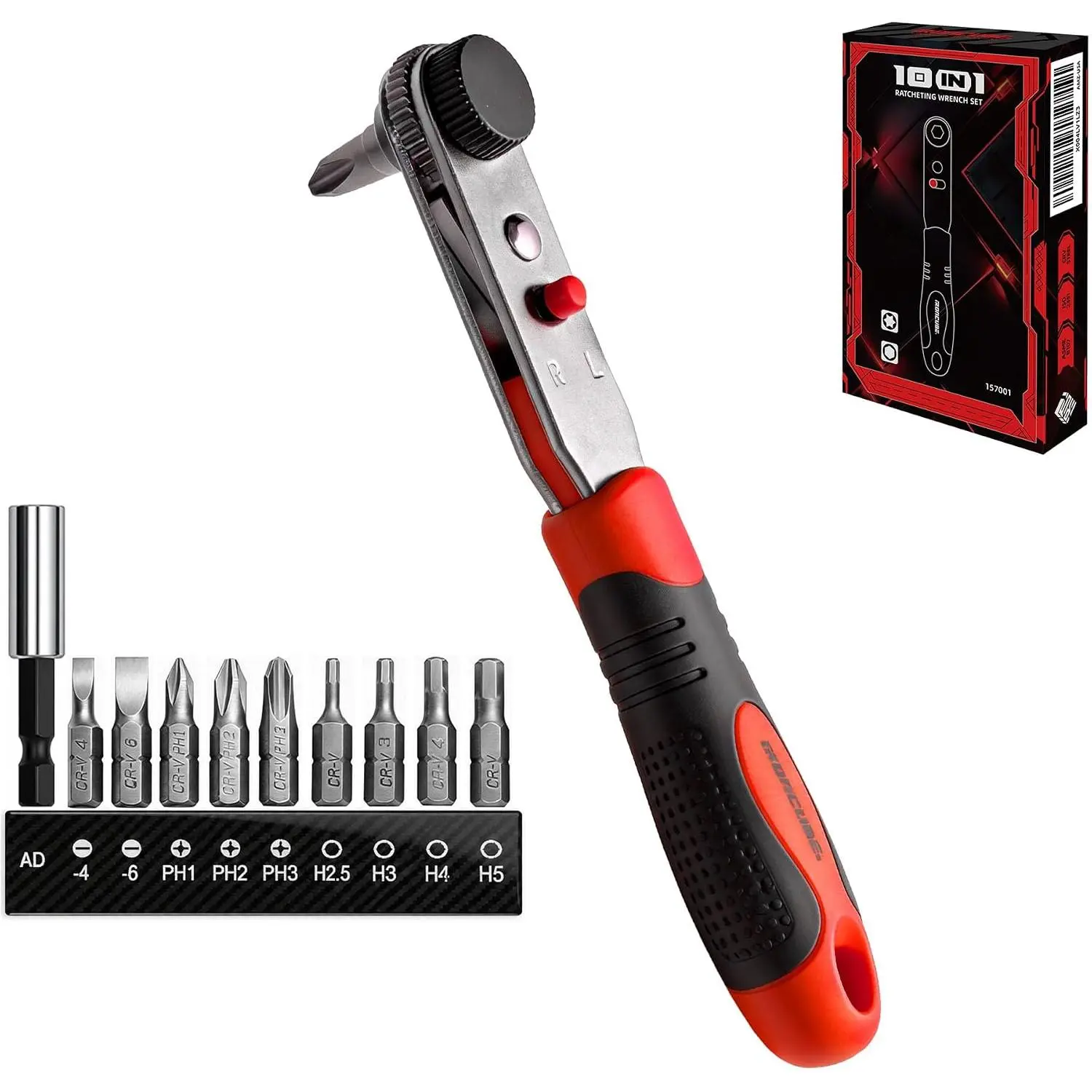 Angle Ratchet  Set: 10 count  Bit with 90  Mini Offset Low Profile Reversible Drive Handle - Stocking Stuffers with  Box