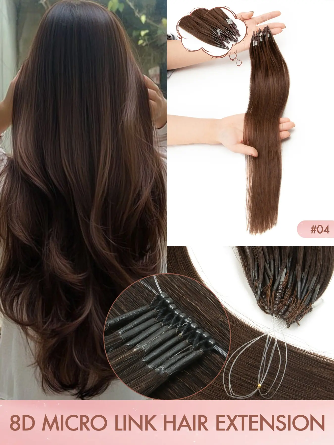 8D Micro Link Hair Extensions Human Hair Hairpieces, 12-22 inch 28g/Pack Multiple Colors Straight Hair Extensions Micro Beads Hair Extension for Women,Invisible Mini  Beads Easy to Install for Wedding & Party